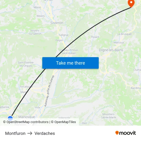 Montfuron to Verdaches map