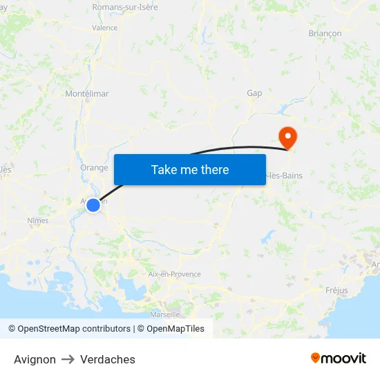 Avignon to Verdaches map