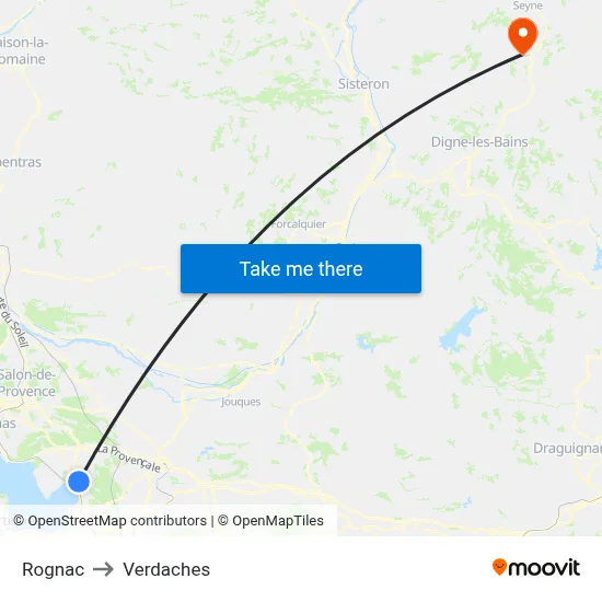 Rognac to Verdaches map
