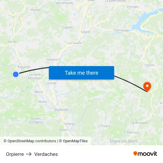 Orpierre to Verdaches map