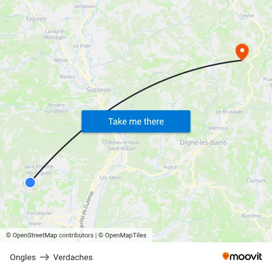 Ongles to Verdaches map