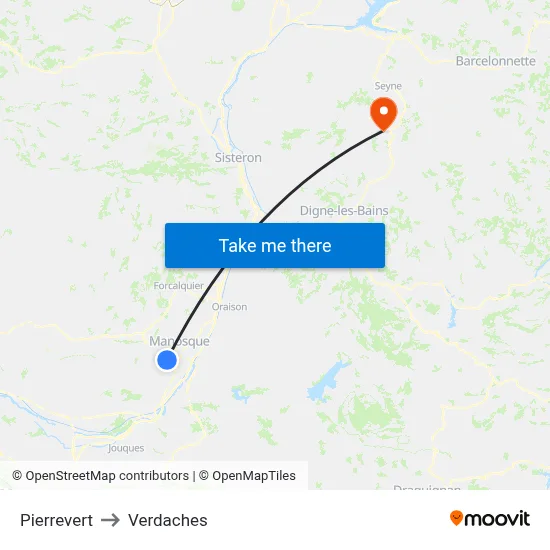 Pierrevert to Verdaches map