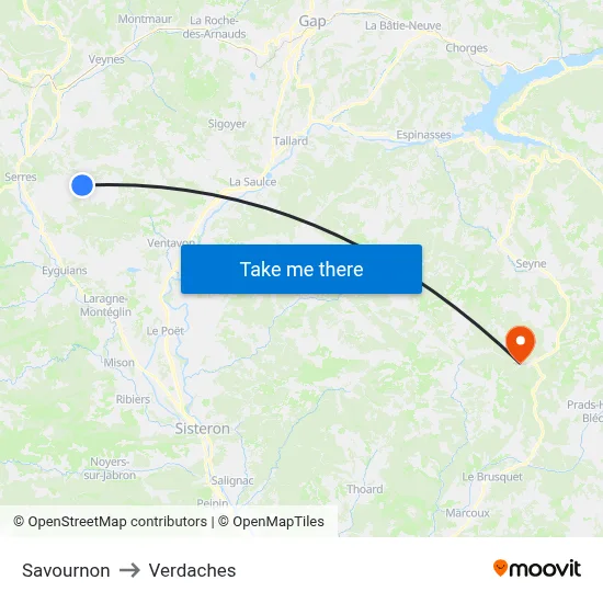 Savournon to Verdaches map