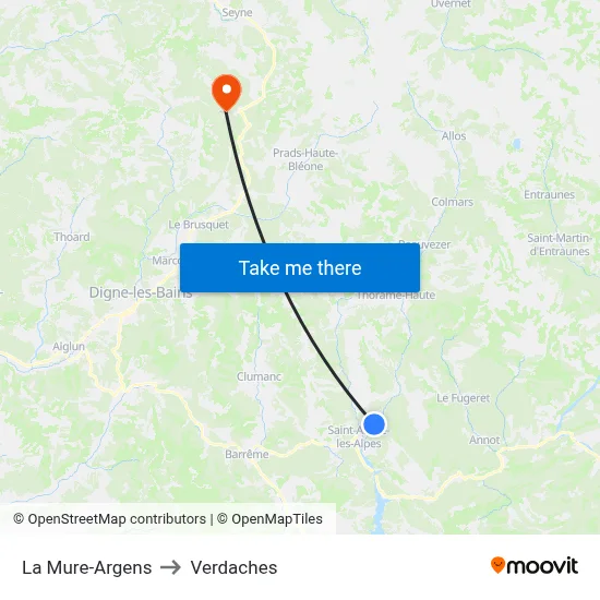 La Mure-Argens to Verdaches map