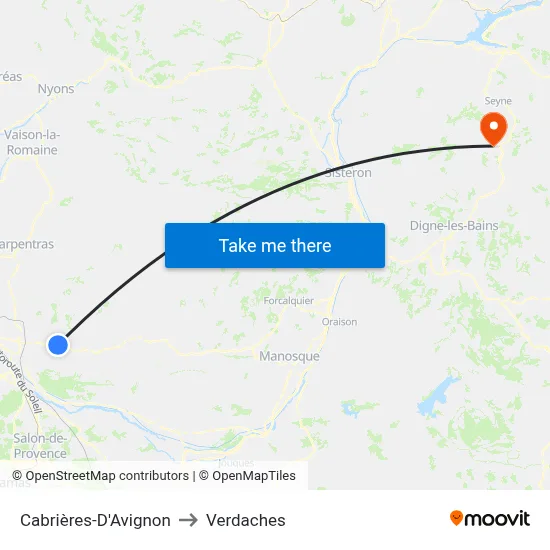 Cabrières-D'Avignon to Verdaches map