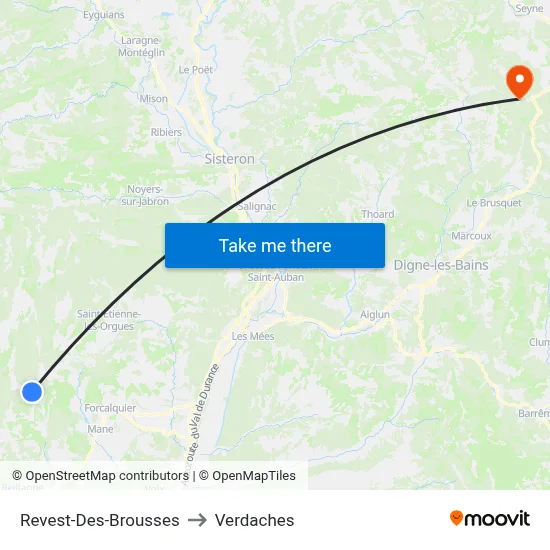 Revest-Des-Brousses to Verdaches map