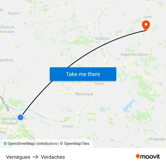 Vernègues to Verdaches map