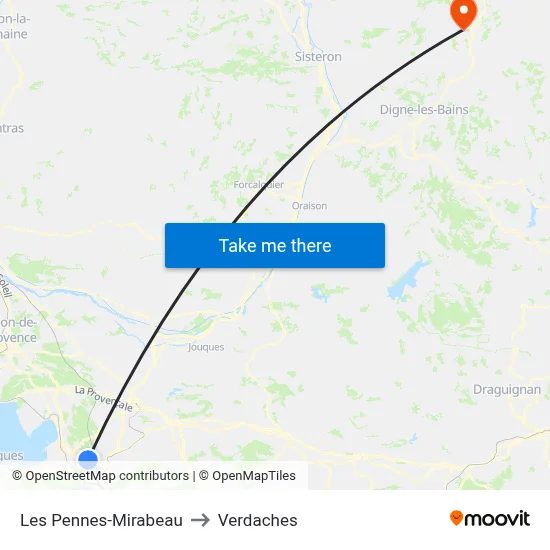 Les Pennes-Mirabeau to Verdaches map