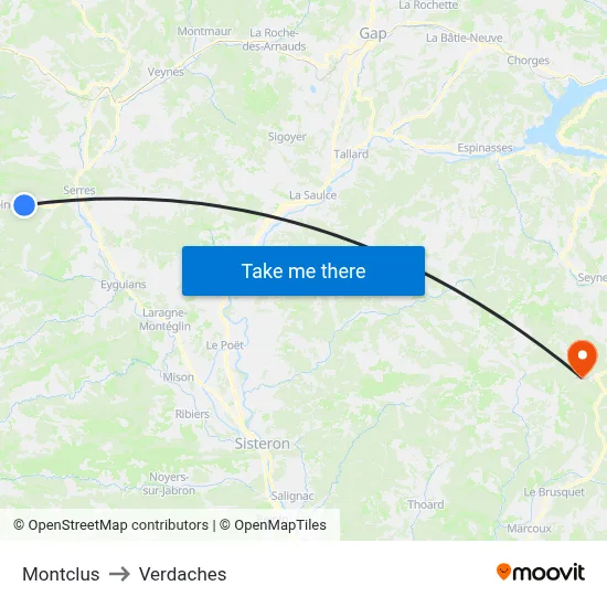 Montclus to Verdaches map
