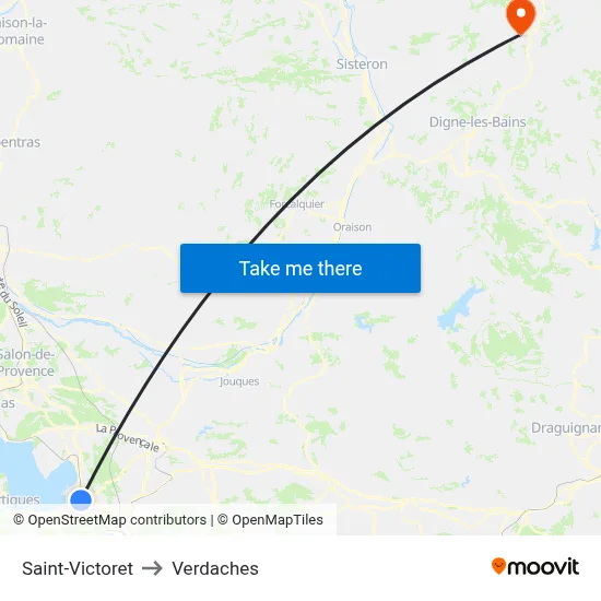 Saint-Victoret to Verdaches map