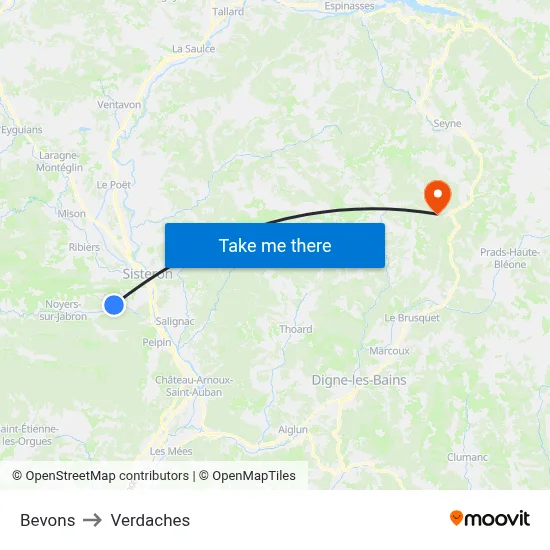 Bevons to Verdaches map
