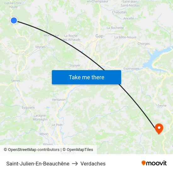 Saint-Julien-En-Beauchêne to Verdaches map