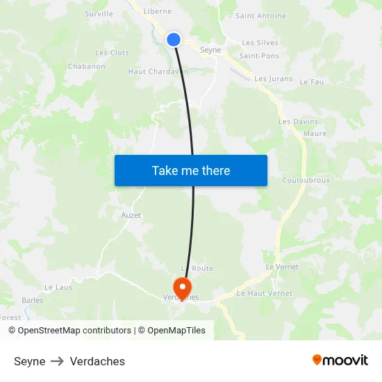 Seyne to Verdaches map