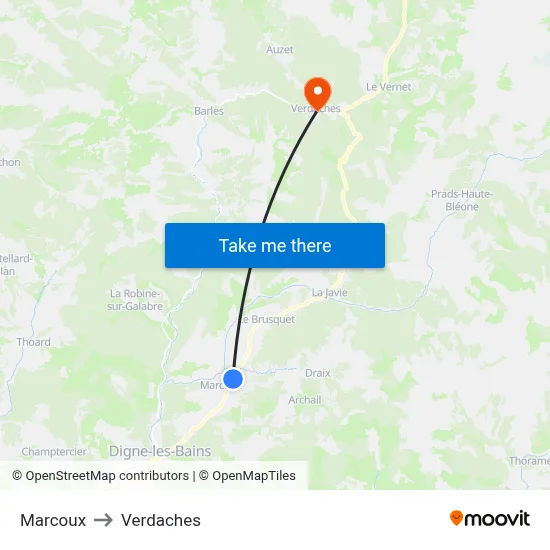 Marcoux to Verdaches map