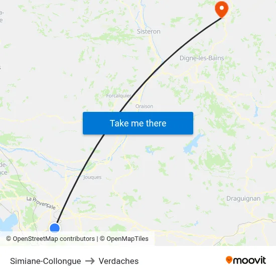 Simiane-Collongue to Verdaches map