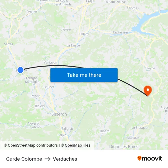 Garde-Colombe to Verdaches map