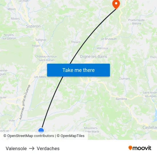 Valensole to Verdaches map