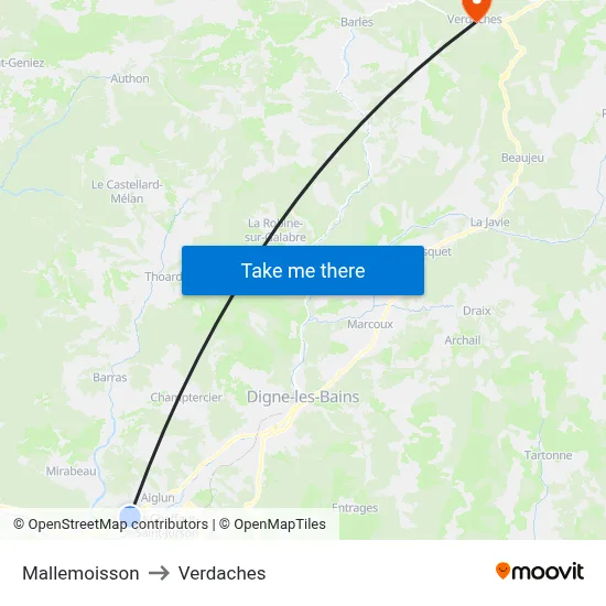 Mallemoisson to Verdaches map