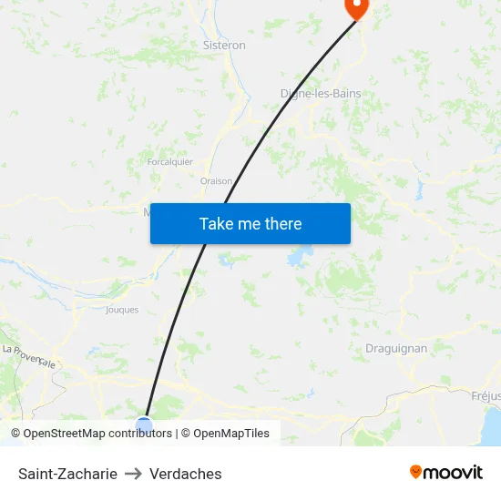 Saint-Zacharie to Verdaches map