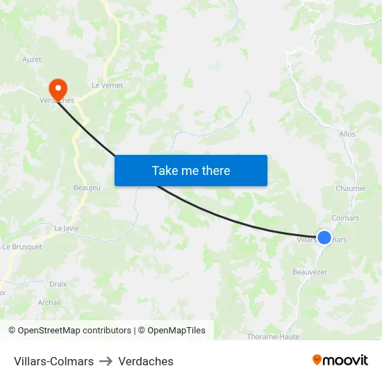 Villars-Colmars to Verdaches map