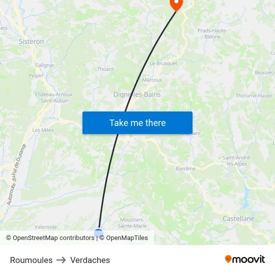 Roumoules to Verdaches map