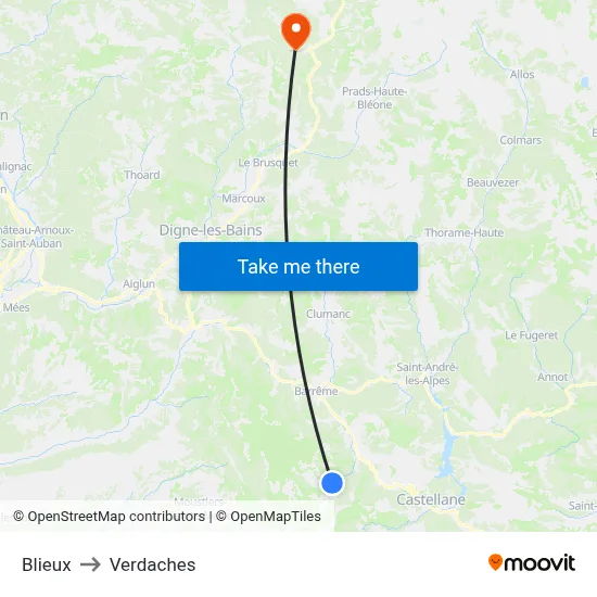 Blieux to Verdaches map