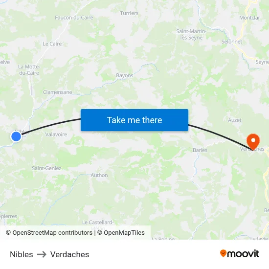 Nibles to Verdaches map