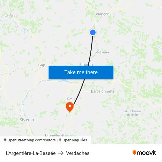 L'Argentière-La-Bessée to Verdaches map