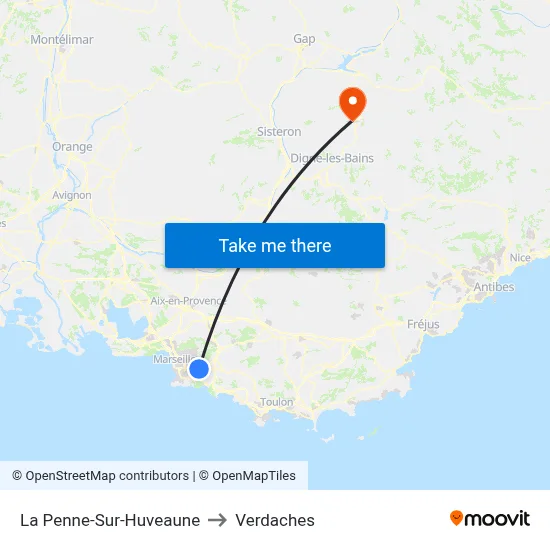 La Penne-Sur-Huveaune to Verdaches map