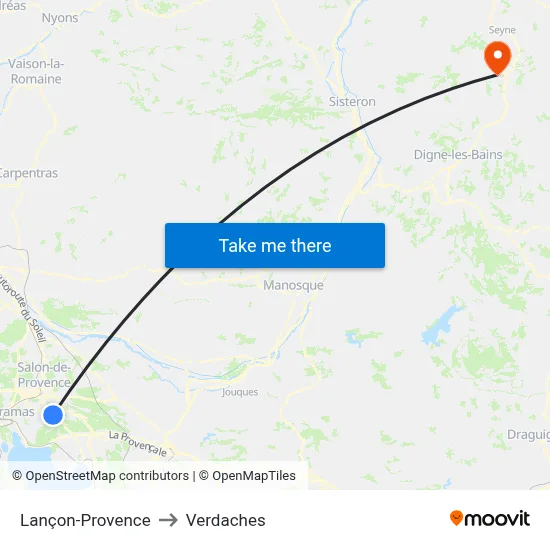 Lançon-Provence to Verdaches map