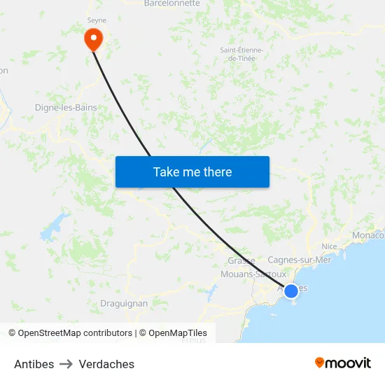 Antibes to Verdaches map