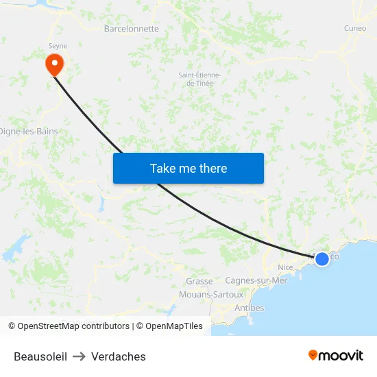 Beausoleil to Verdaches map