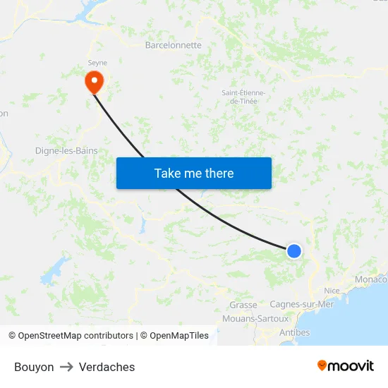 Bouyon to Verdaches map