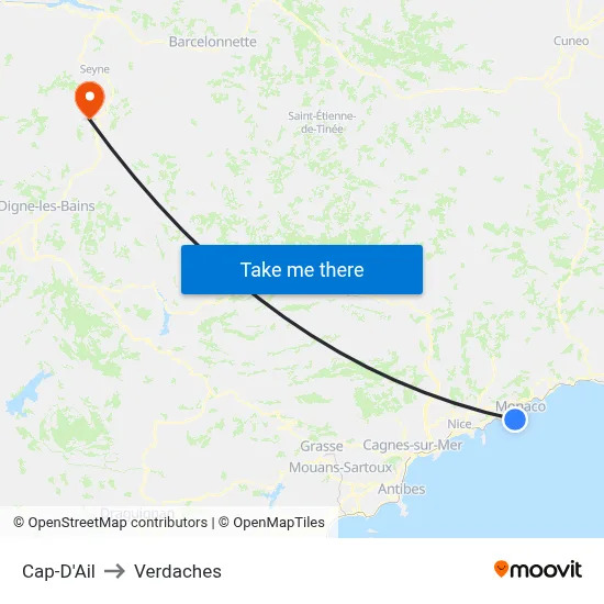 Cap-D'Ail to Verdaches map