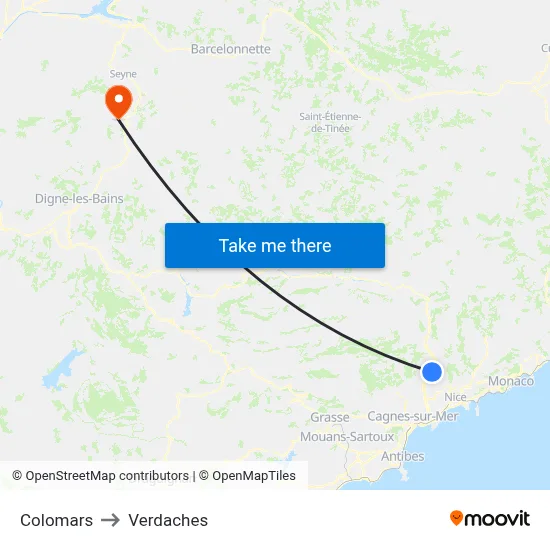 Colomars to Verdaches map