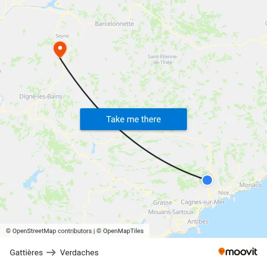 Gattières to Verdaches map