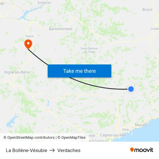 La Bollène-Vésubie to Verdaches map