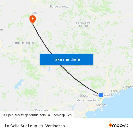 La Colle-Sur-Loup to Verdaches map