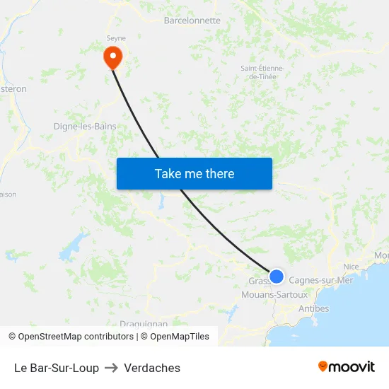 Le Bar-Sur-Loup to Verdaches map