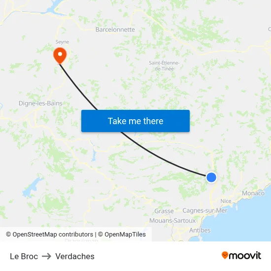 Le Broc to Verdaches map