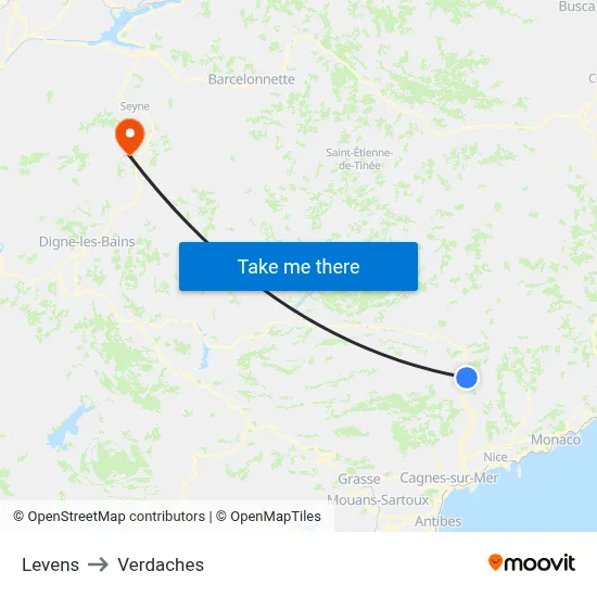 Levens to Verdaches map