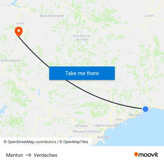 Menton to Verdaches map