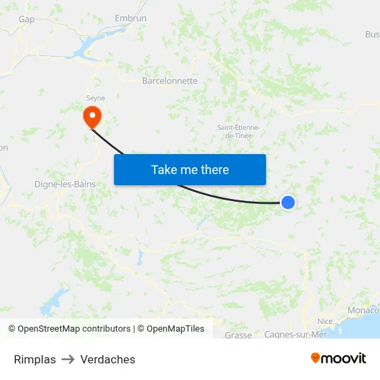 Rimplas to Verdaches map