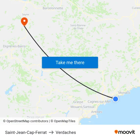 Saint-Jean-Cap-Ferrat to Verdaches map