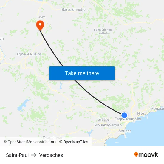 Saint-Paul to Verdaches map