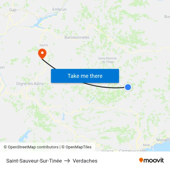 Saint-Sauveur-Sur-Tinée to Verdaches map