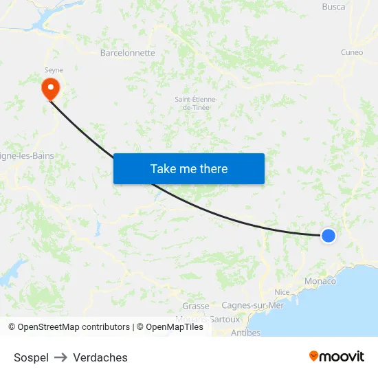 Sospel to Verdaches map