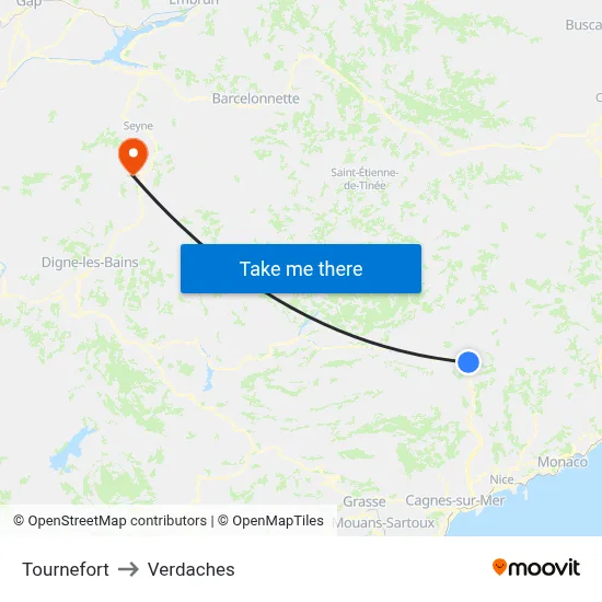Tournefort to Verdaches map