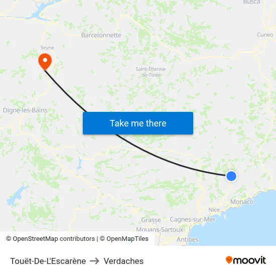 Touët-De-L'Escarène to Verdaches map