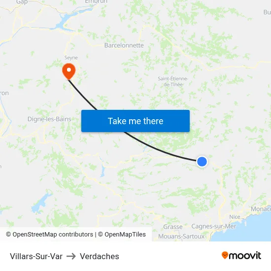 Villars-Sur-Var to Verdaches map